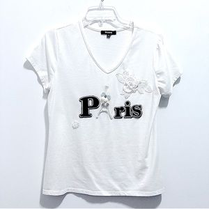 Ups & Down Women’s Eiffel Tower Paris France Cotton Tee V-Neck